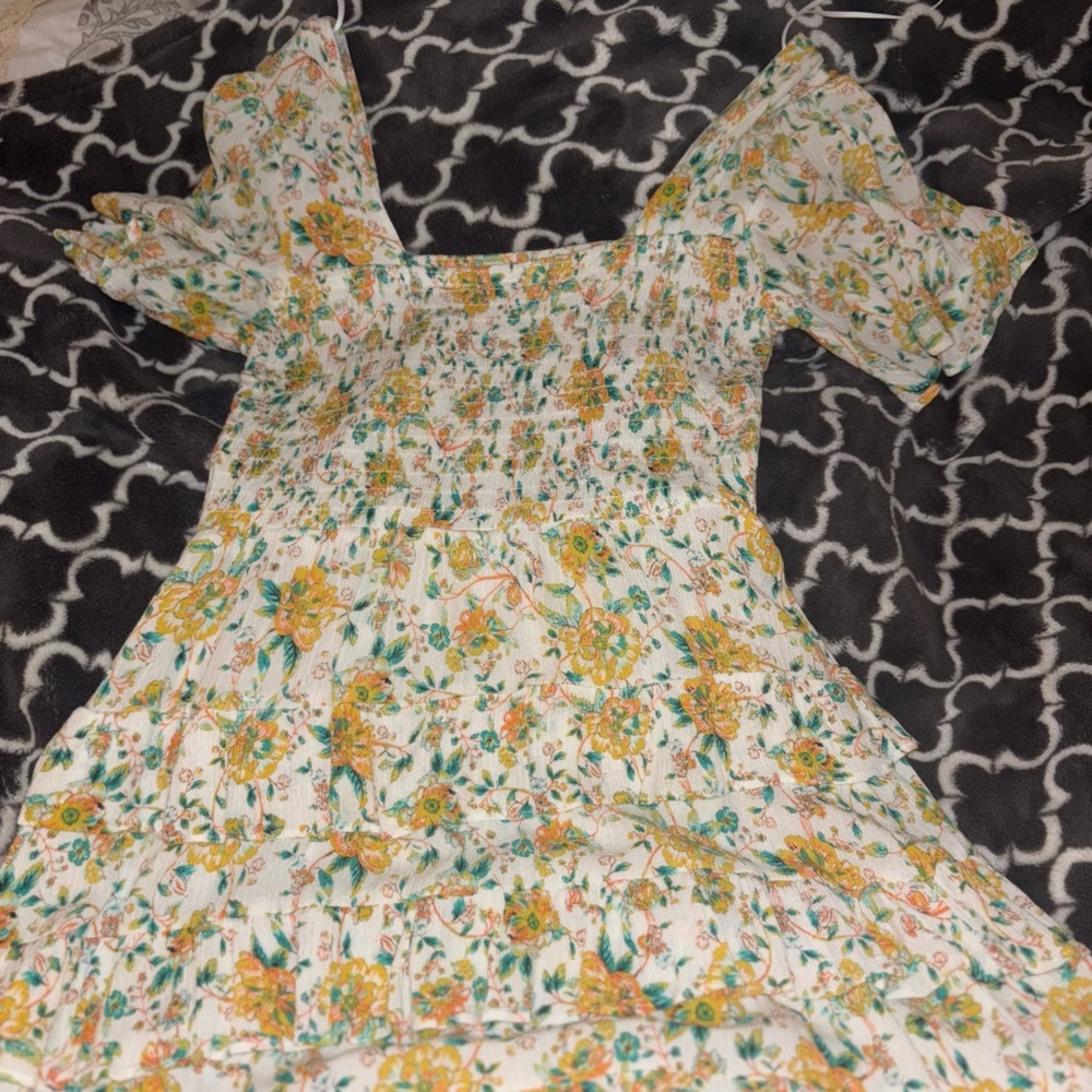 Chelsea & Violet Floral Mini Dress - Yellow and Green